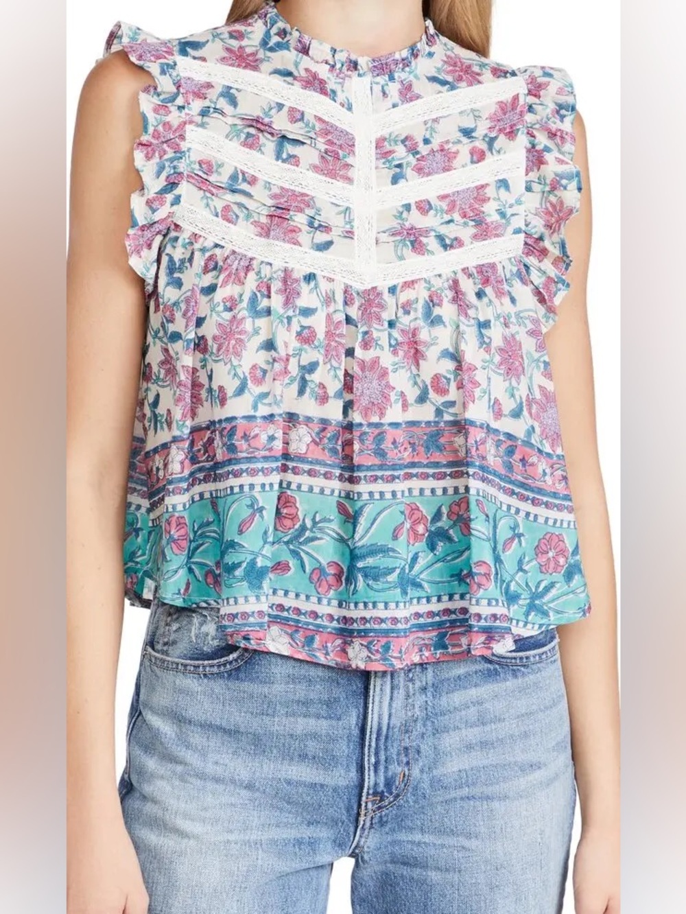 Bell Chloe Top Floral Ruffle Sleeveless Top in Multicolor - Small